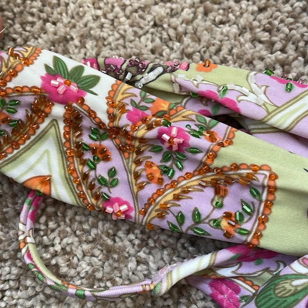 CIA Maritima Bathing Suit,lilac & green with beading, Size L (42) Made in Brazil - Picture 7 of 7